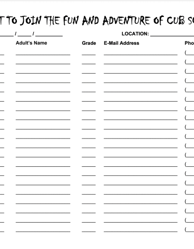Cub Scout Recruitment Sign-In Sheet