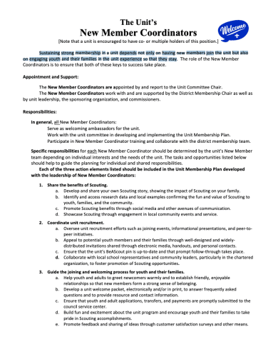 New Member Coordinator Job Description