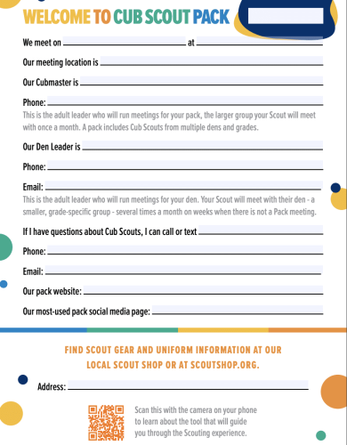 About My Pack Info Sheet
